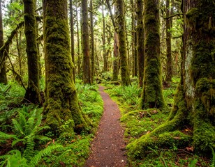 Obraz premium Lush forest path with mossy trees