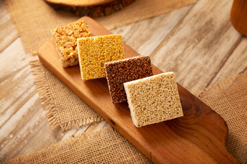 Alegrias. Healthy snack.Typical Mexican candy made from amaranth and honey or sugar, it is molded...