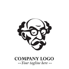 Intelligent Head of Professor Logo Symbol in Black on White Background with Modern Minimalist Design