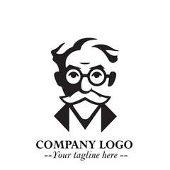 Intelligent Head of Professor Logo Symbol in Black on White Background with Modern Minimalist Design