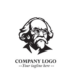 Intelligent Head of Professor Logo Symbol in Black on White Background with Modern Minimalist Design