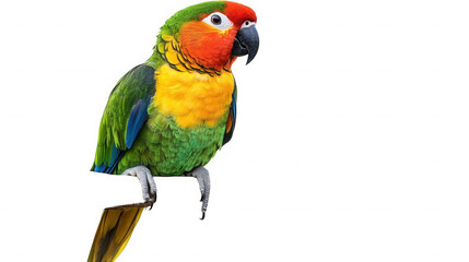 Obraz premium Colorful parrot perched on a branch against a stark black studio background on transparent background