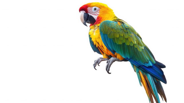 Colorful macaw parrot perched against a in vibrant detail on transparent background