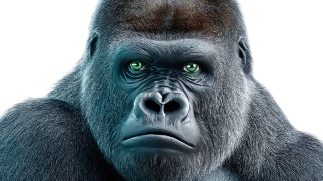 Majestic Silverback: A close-up portrait of a powerful silverback gorilla, gazing intently with piercing eyes.
