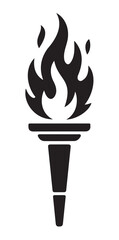 Torch flame vector icon simple black glyph design isolated on white background