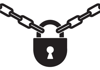 Padlock with chain vector icon simple flat glyph design isolated on white background