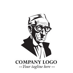 Intelligent Head of Professor Logo Symbol in Black on White Background with Modern Minimalist Design