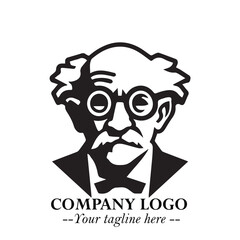 Intelligent Head of Professor Logo Symbol in Black on White Background with Modern Minimalist Design