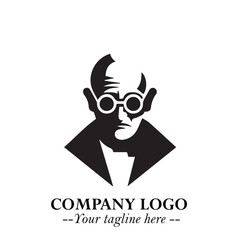 Intelligent Head of Professor Logo Symbol in Black on White Background with Modern Minimalist Design