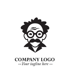 Intelligent Head of Professor Logo Symbol in Black on White Background with Modern Minimalist Design