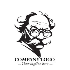 Intelligent Head of Professor Logo Symbol in Black on White Background with Modern Minimalist Design