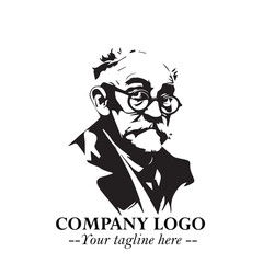 Intelligent Head of Professor Logo Symbol in Black on White Background with Modern Minimalist Design