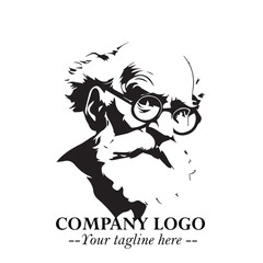 Intelligent Head of Professor Logo Symbol in Black on White Background with Modern Minimalist Design