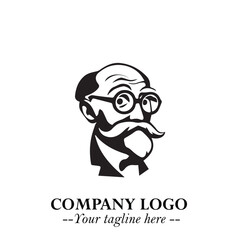 Intelligent Head of Professor Logo Symbol in Black on White Background with Modern Minimalist Design