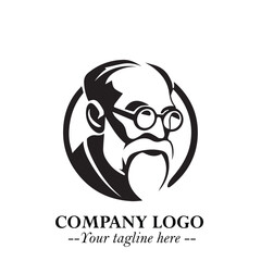 Intelligent Head of Professor Logo Symbol in Black on White Background with Modern Minimalist Design