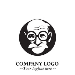 Intelligent Head of Professor Logo Symbol in Black on White Background with Modern Minimalist Design