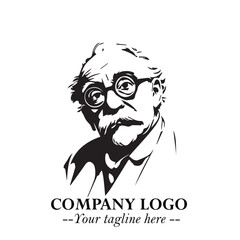 Intelligent Head of Professor Logo Symbol in Black on White Background with Modern Minimalist Design