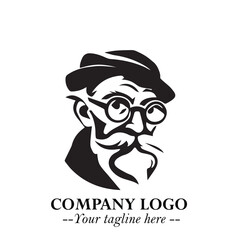 Intelligent Head of Professor Logo Symbol in Black on White Background with Modern Minimalist Design