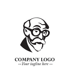 Intelligent Head of Professor Logo Symbol in Black on White Background with Modern Minimalist Design