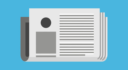 Folded Newspaper with Text and Image Gray and White Tones.