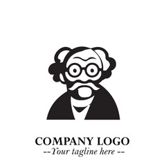 Intelligent Head of Professor Logo Symbol in Black on White Background with Modern Minimalist Design