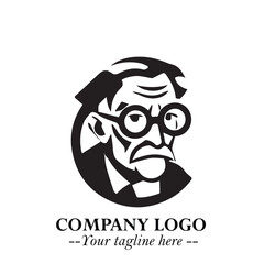 Intelligent Head of Professor Logo Symbol in Black on White Background with Modern Minimalist Design