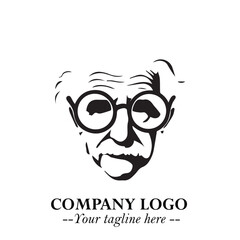 Intelligent Head of Professor Logo Symbol in Black on White Background with Modern Minimalist Design