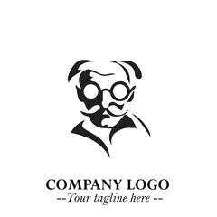 Intelligent Head of Professor Logo Symbol in Black on White Background with Modern Minimalist Design