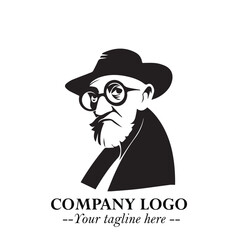 Intelligent Head of Professor Logo Symbol in Black on White Background with Modern Minimalist Design