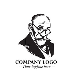 Intelligent Head of Professor Logo Symbol in Black on White Background with Modern Minimalist Design