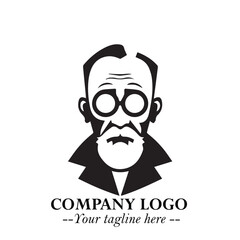 Intelligent Head of Professor Logo Symbol in Black on White Background with Modern Minimalist Design