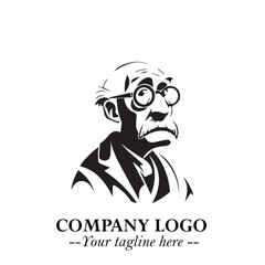 Intelligent Head of Professor Logo Symbol in Black on White Background with Modern Minimalist Design