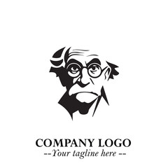 Intelligent Head of Professor Logo Symbol in Black on White Background with Modern Minimalist Design