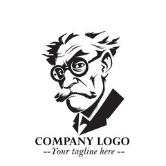 Intelligent Head of Professor Logo Symbol in Black on White Background with Modern Minimalist Design