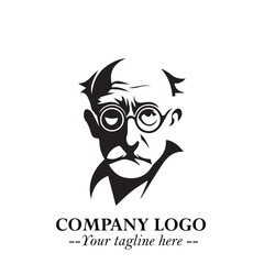 Intelligent Head of Professor Logo Symbol in Black on White Background with Modern Minimalist Design