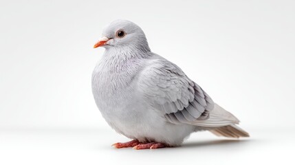 Obraz premium A Studio Portrait of a Gray Pigeon with Intricate Speckled Plumage and Orange Beak Against a Clean White Background Showing Detailed Feather Texture