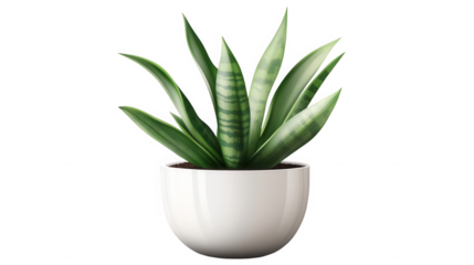 Sansevieria plant in a white pot providing fresh air and a touch of green indoors on transparent background
