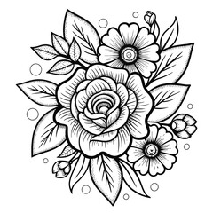 Beautiful rose and floral pattern coloring page for adults and children intricate design