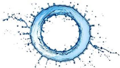 Circular splash of clear blue liquid, forming a ring on white