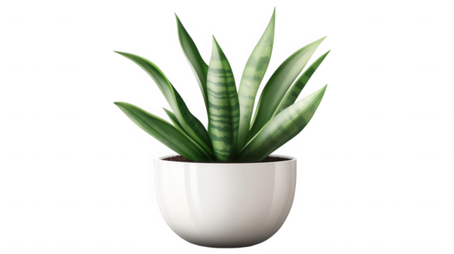 Sansevieria plant in a white pot providing fresh air and a touch of green indoors on transparent background