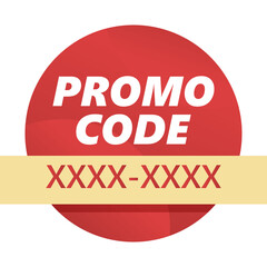 Promo Code Text Over Red Circle With Yellow Banner And Xxxx Xxxx Code Overlay On Transparent Background