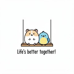 Hamster and Bird on Swing