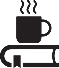 Hygge tea cup with book silhouette, symbolizing cozy relaxation and peaceful reading time.