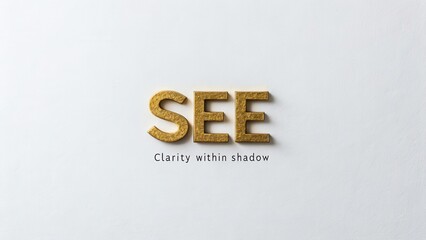 Inspirational wall art design featuring the word "SEE" in textured gold with the phrase "Clarity within shadow" in minimal style