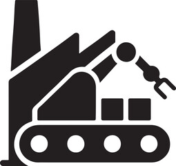 Vector icon of industrial production line with machinery and factory automation concept.