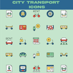 City Transport Rental Icon Set – Urban Mobility and Vehicle Sharing Flat Vector Illustration