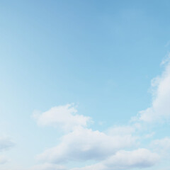 Fototapeta premium Serene Sky Canvas: A breathtaking panorama of a tranquil blue sky dotted with fluffy, ethereal clouds. Embracing serenity, this image captures the essence of peace and vastness.