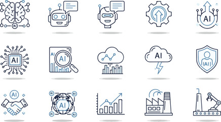 Collection of ai technology icons representing artificial intelligence concepts and innovation