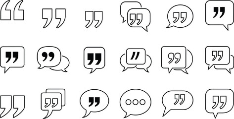 Black quotation marks on white background. Quotation Marks Signs. Inverted commas talking marks set. Talk bubble speech.