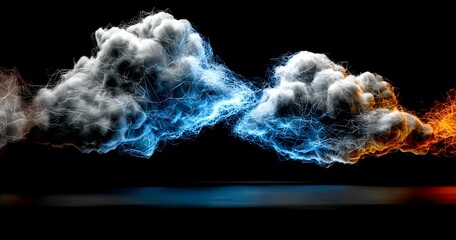 Digital Cloud Network with Blue and Orange Energy Lightning Effect